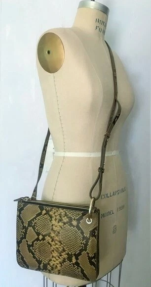 H M Womens Olive Snake Python Genuine Leather Crossbody Slim Handbag 8 x 9 NWT