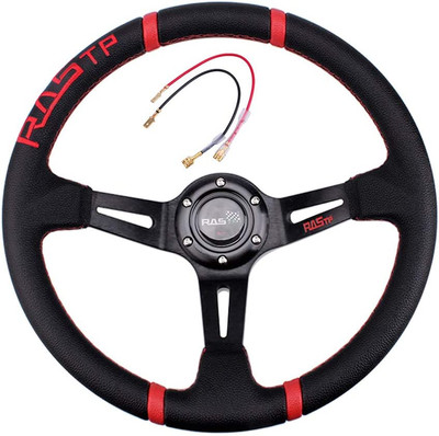 Universal Racing Steering Wheel,Deep Dish Steering Wheel Leather Embroidery 13.5