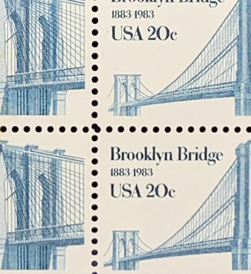 ERROR 1983 US STAMPS BLOCK BROOKLYN BRIDGE UNFINISHED BRIDGE MNH OG - Image 2 of 4