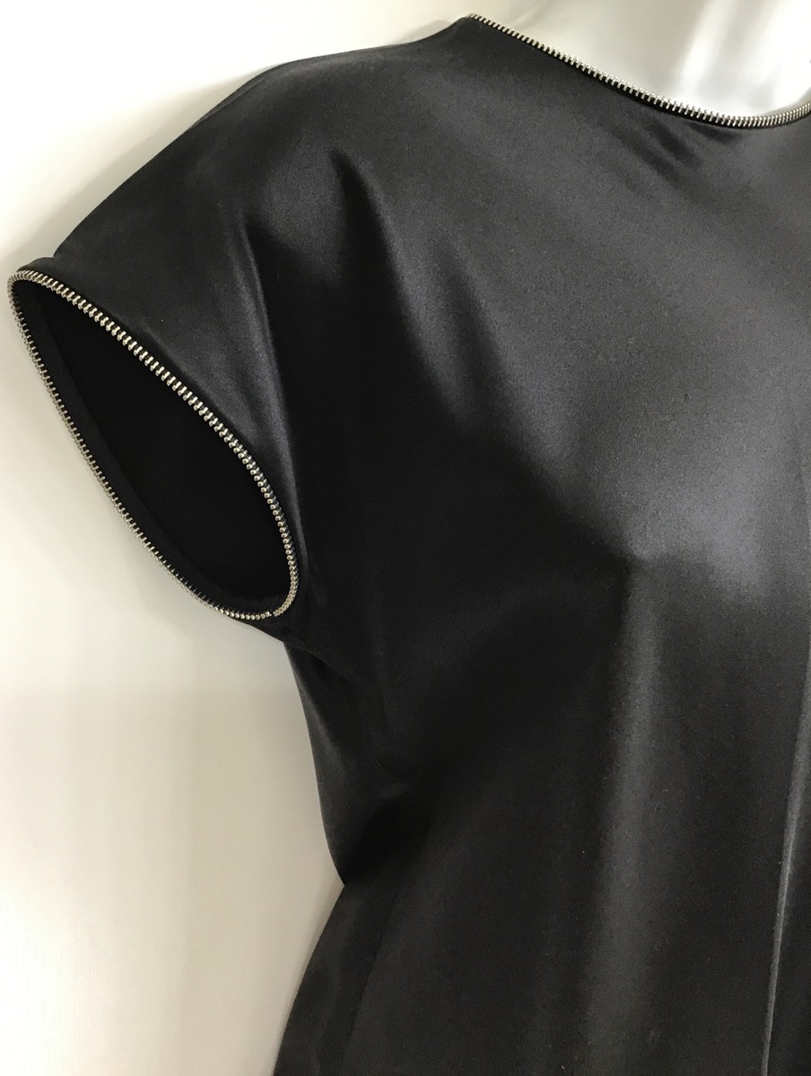 Helmut Lang Top Black Satin Short Sleeve Zipper Detail Size M | eBay