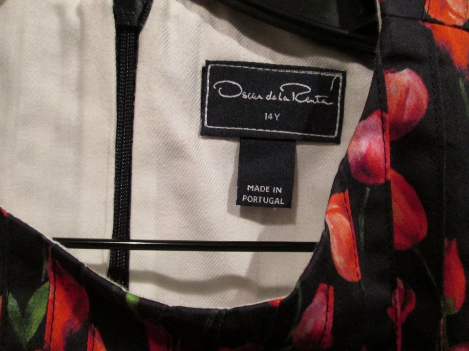 Oscar de la Renta Girl's Blue & Red Floral Cotton Sleeveless Dress 14Y - Image 3 of 4