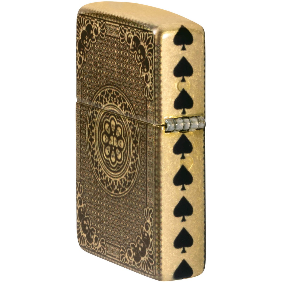 Zippo Windproof Pocket Lighter Ace of Skulls Design Tumbled Brass