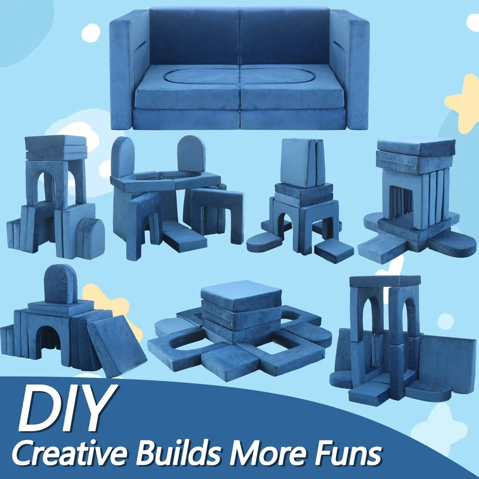 Kids Couch Play Set, 10 PCS Modular Kids Sofa Couch Indoor Couch Playhouse Gift - Image 2 of 4