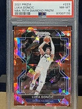 2021 Prizm Luka Doncic 223 Diamond Anniversary Prizm /75 PSA 8