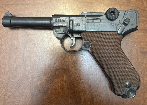 Vintage 1970s German Luger P.08 Replica 8" Pistol Cap Gun Plastic Metal Marx Toy
