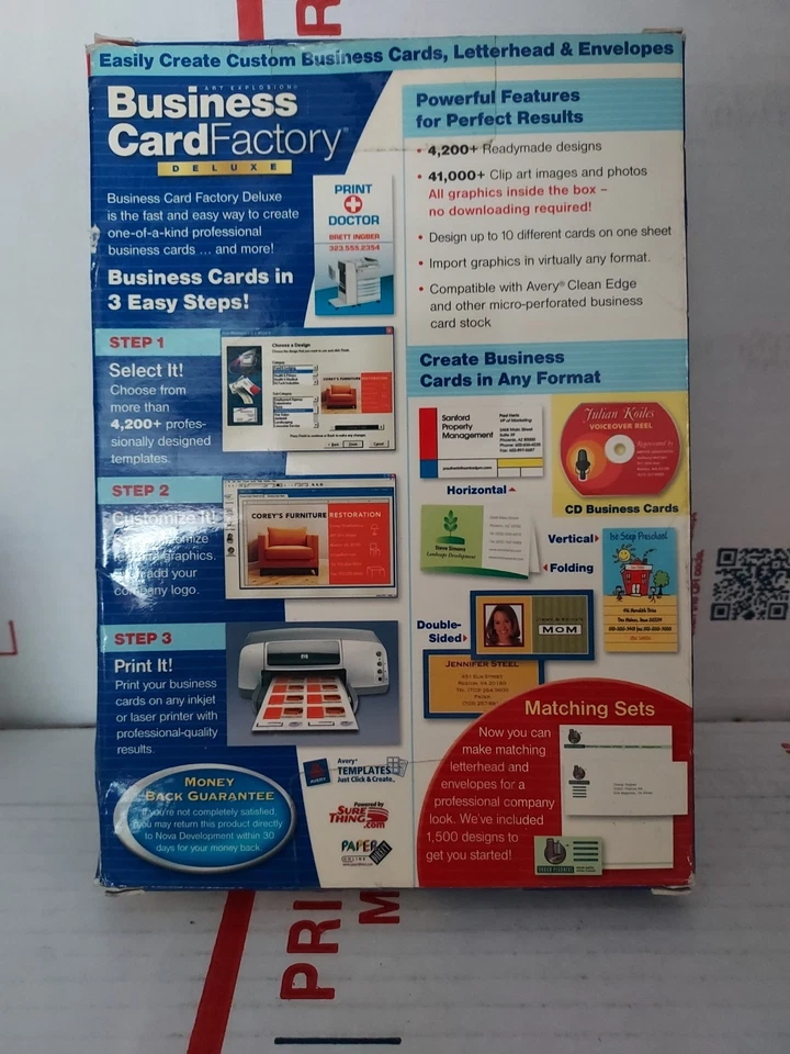 New BUSINESS CARD FACTORY DELUXE VERSION 3.0 WINDOWS XP 1998 SOFTWARE - #162f - Image 2 of 2