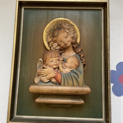 RARE! Anri Wall Relief Plaque Madonna Icon baby child angel Hand