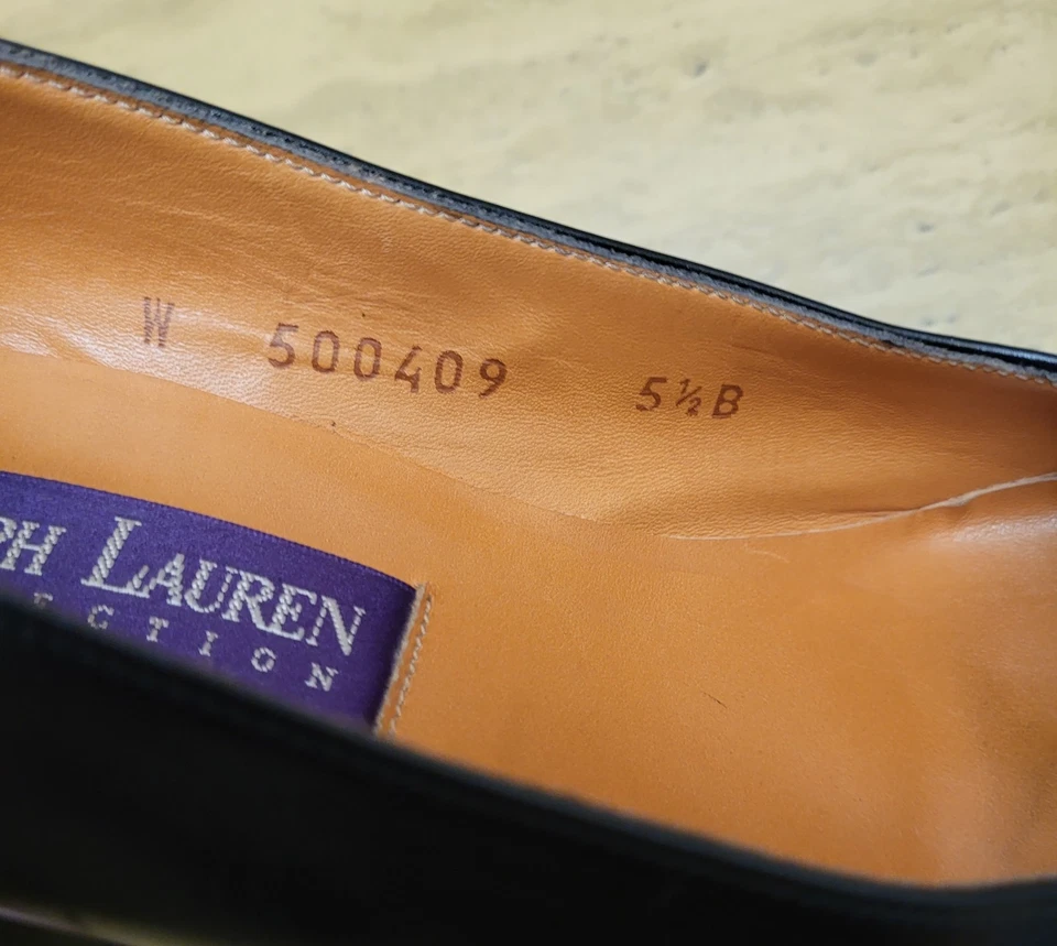 Женские кожаные туфли-лодочки Ralph Lauren Purple Label на блочном каблуке 5,5B черные сделано в Италии - Изображение 3 из 4