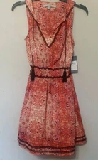 Guess Juniors Dress Mini Sleeveless V- Neck Gypsy Red XS Cinched Waist Tassels