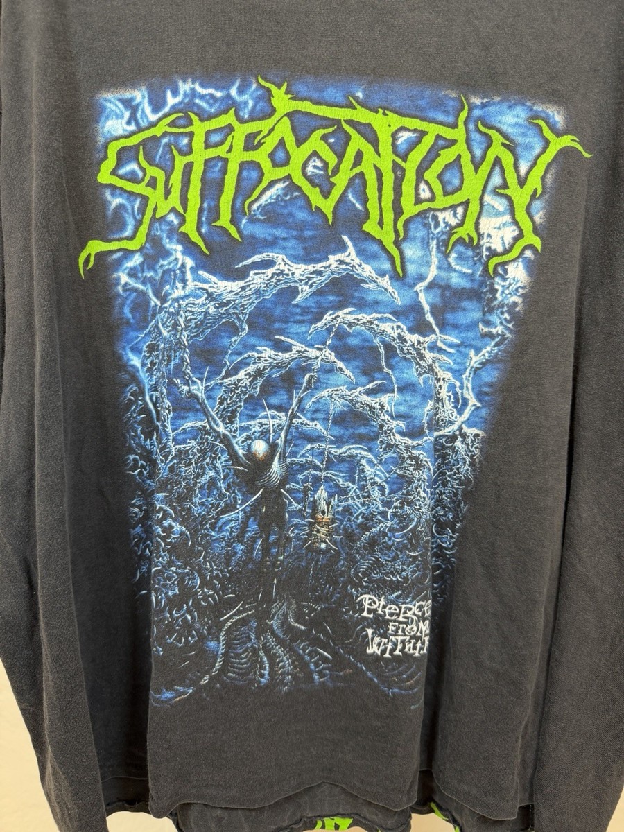 Vintage Suffocation Shirt Pierced From Within XL Cropped Hem Faded