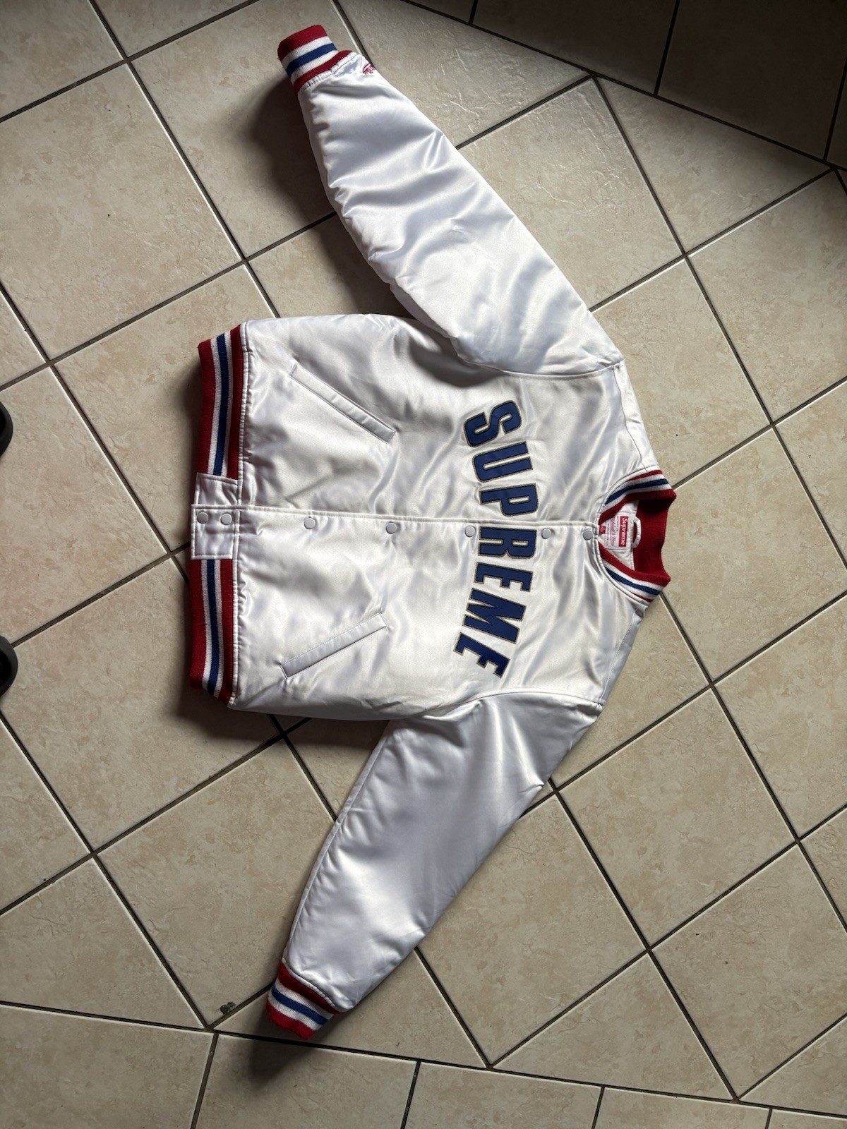 Supreme x Mitchell & Ness Varsity Jacket White Red Blue L Championship Years