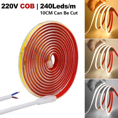 220V COB LED Strip Light Waterproof Driver Build In Adhesive Tape Linear Light
