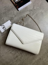 * Zara Crossbody Clutch NEU Bag Tasche Weiß Gold Kroko Damen Umhängetasche *