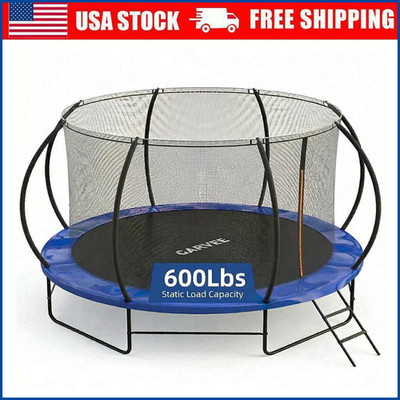 10FT Trampoline Outdoor, 600LBS Weight Capacity w/ Safety Enclosure Net for Kids