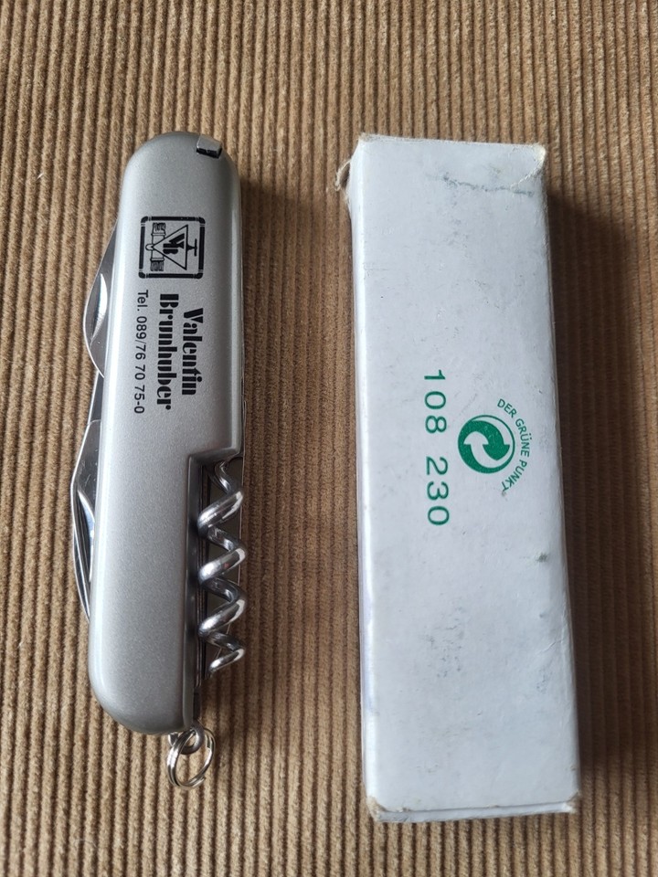 A 90s German advertising promo pocket knife — the kind of hyper-specific vintage artifact that makes EDC collectors do a double-take.