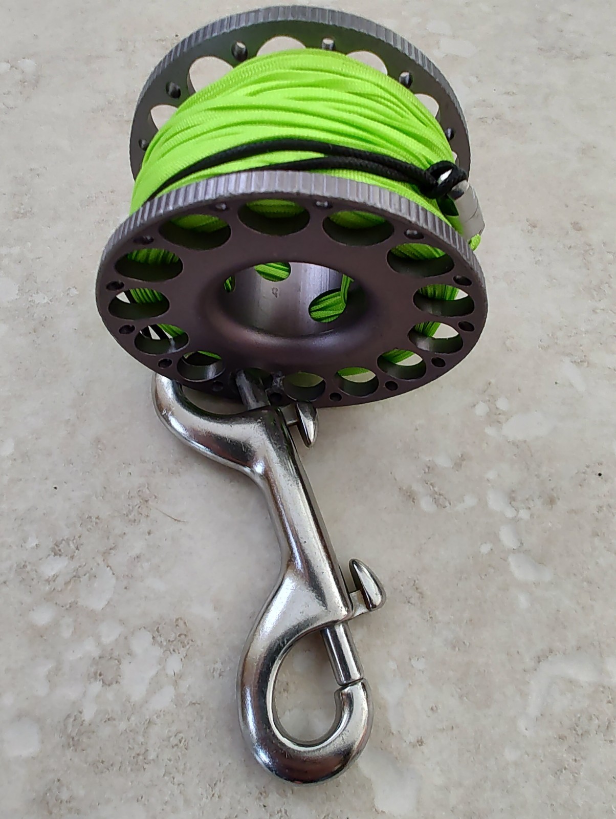 Scuba Diving Reel Aluminum Finger Spool w/ High-Vis Green Line & Double Clip