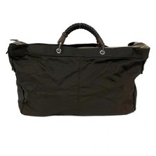agnes b - Dark Brown Beige Black Nylon Leather Boston Bag