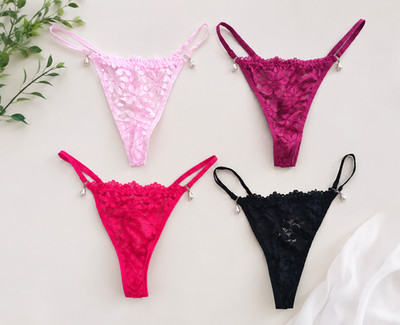 4er-Set Damen Strings & Tangas mit Spitze   Größe M