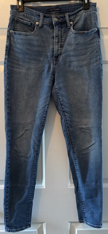 Lucky Brand High Rise Skinny Stretch Denim Jeans Blue Logo Button Women's