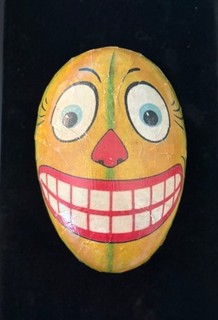 Vintage Halloween Germany Paper Jack o Lantern Egg Candy Container. 5 3/4” Tall.