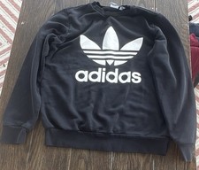 adidas Originals Trefoil Logo Crewneck Fleece Sweatshirt Black/White L Teens