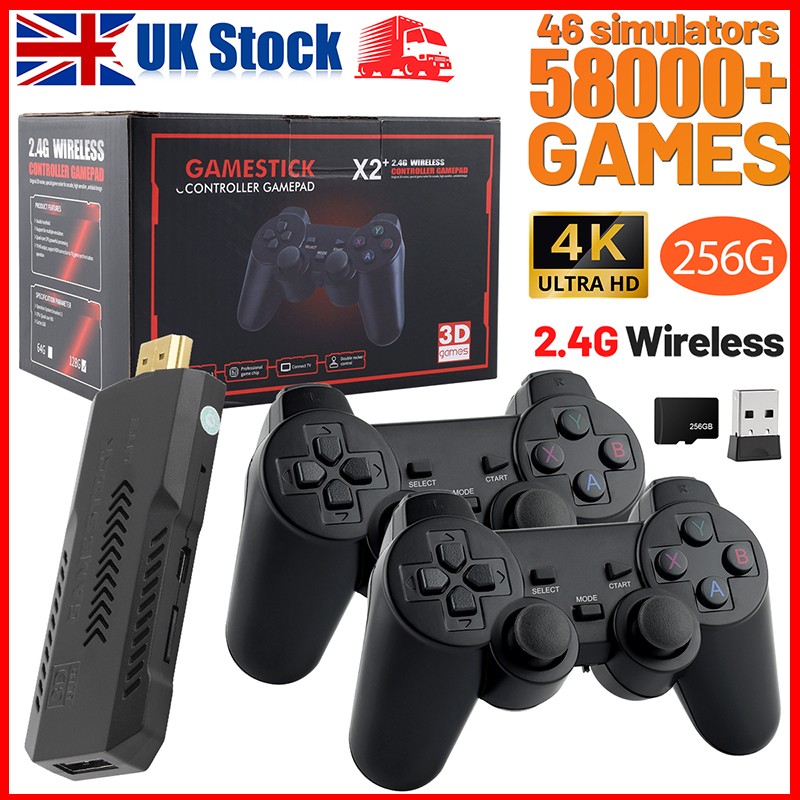 58000+ Retro Games Video Game Console TV Stick 4K HDMI Wireless Controller 256G