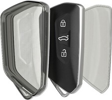 Car Key Case Compatible with Golf 8, Leon, Octavia, Color: black / transparent