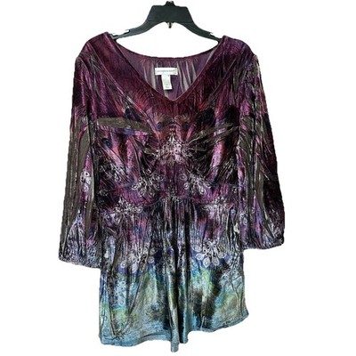 Velvet Christopher & Banks Top Women s Lg Blue Green Peacock Paisley Boho Fairy