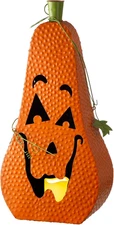 Glitzhome Halloween Metal Jack-O-Lantern with LED Pillar, 24" H, Orange
