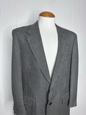 Lanvin Men s 42S Wool Houndstooth Blazer Sport Coat Black White USA Shank Button