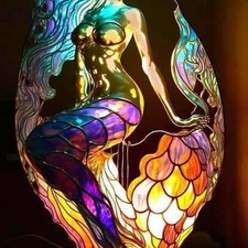 Home Ornament Gifts Animal Table Lamp Bedside Light Resin Stained Glass Unicorn