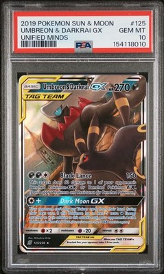 2019 POKEMON SUN & MOON UNIFIED MINDS #125 UMBREON & DARKRAI GX PSA 10