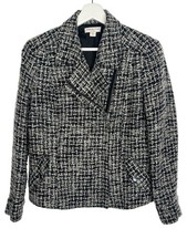 Coldwater Creek Tweed Blazer Womens Size 8 Black Gray Zip Jacket