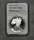 1992 S AMERICAN SILVER EAGLE PROOF $1 DOLLAR COIN NGC PF 69 UC