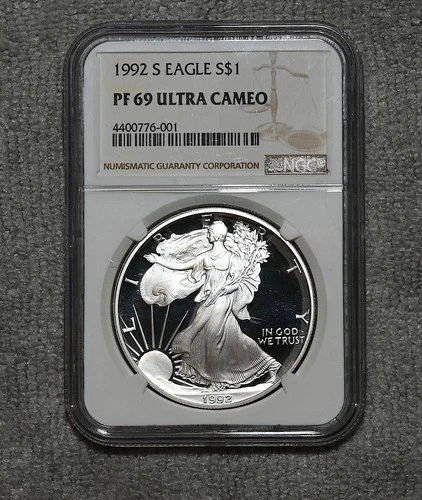 1992 S AMERICAN SILVER EAGLE PROOF $1 DOLLAR COIN NGC PF 69 UC