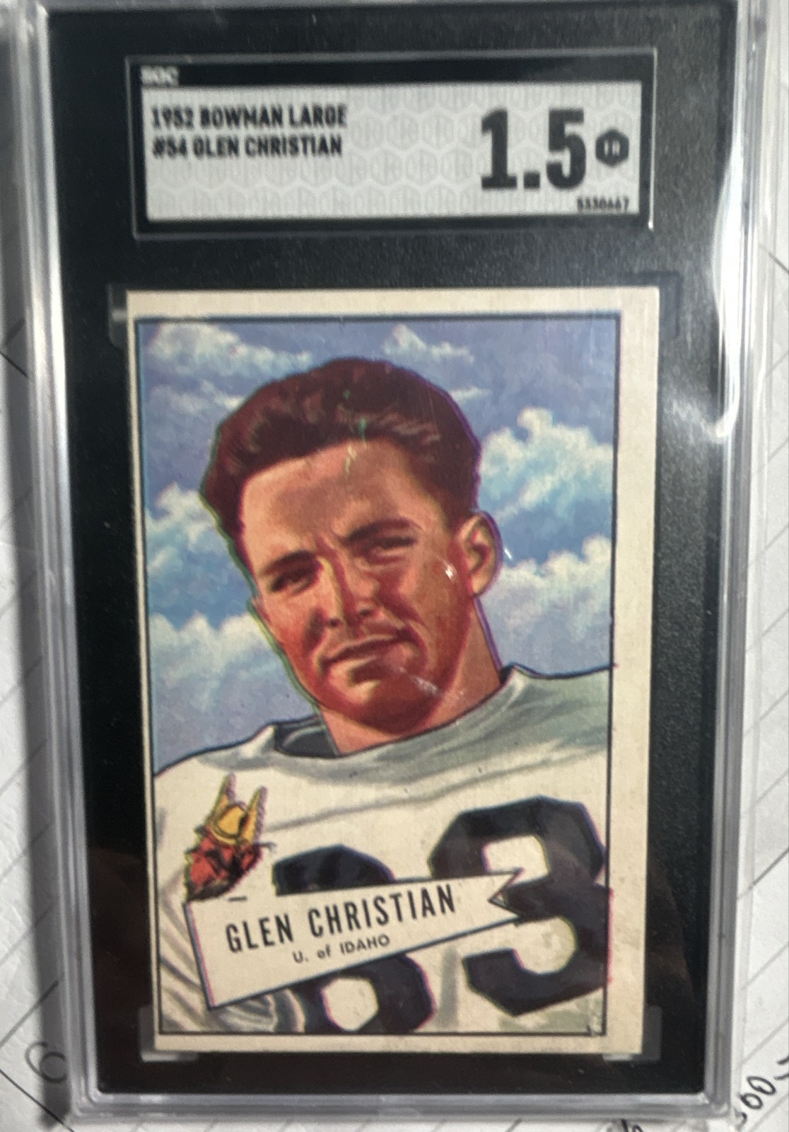 Glen Christian #54 Football Cards 1952 Bowman Large trading card — raw and PSA graded price guide