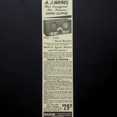 Haynes Super Clipper Receiver 1938 7 Band Radio Vtg Print Ad
