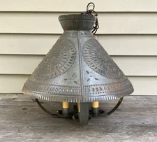 Irvin's Country Tin Ware Tin Punched Hanging Light Lamp Chandelier
