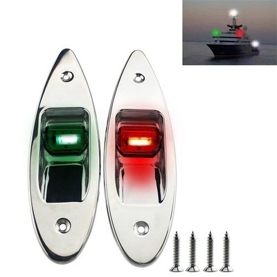 2x Red+Green Marine Boat Navigation Side Tear Drop Lights Vertical Mount 12V