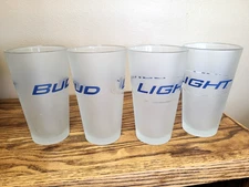 Bud Light Beer 12 Oz Frosted Glass Glasses Set of Four Excellent Condition 
