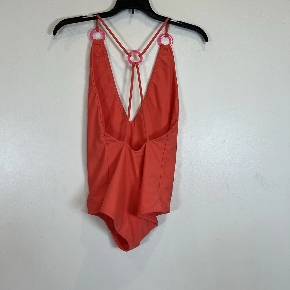 Mikoh Nuevo sin Etiquetas Traje de Baño Una Pieza Maillot Naranja Cuerpo Rosa Anillos Profundos V L Foto 3 de 4