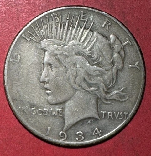 1934S US Peace SILVER Dollar! KEY DATE! "San Francisco Mint" FINE! Old US Coin!