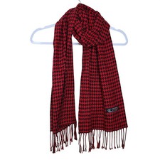 100 Cashmere Red Black Houndstooth Scarf Italian Design Classic Luxury Menswear