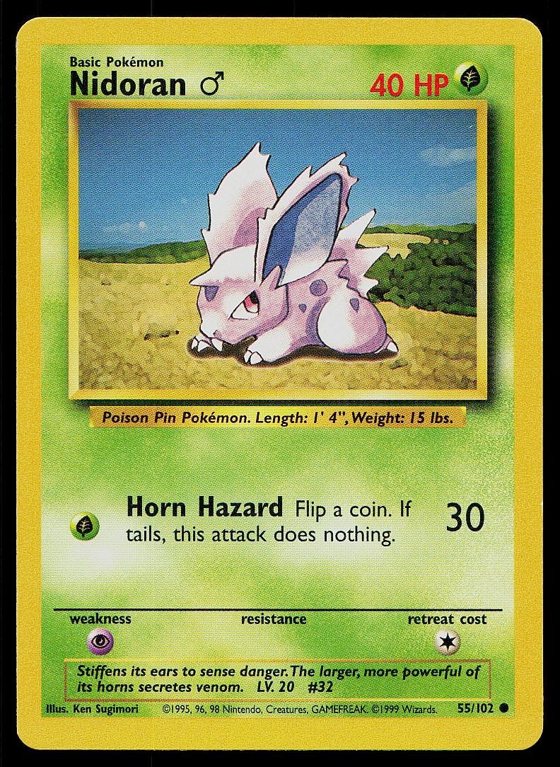 Pokemon Card Base Set Unlimited Nidoran M 55/102 Common
