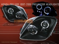 Black Fit For 97-01 Honda Prelude Projector Headlights Led Twin Halo 98 99 00