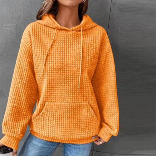 Langärmliges Damen-Sweatshirt Mit Kapuze Waffel-Oberteil Kordelzug- < - Bild 22 von 31
