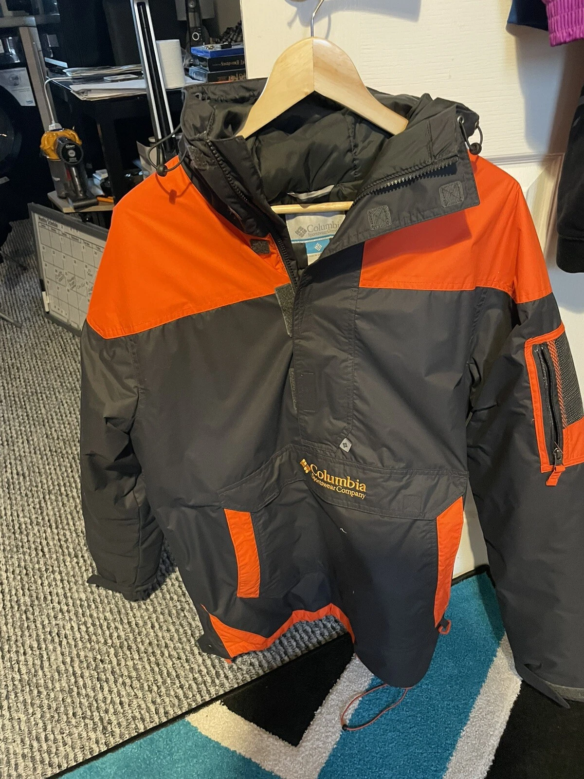 Mens black/orange Columbia 1/2 Zip Insulated Hooded Jacket - Size Medium (M)