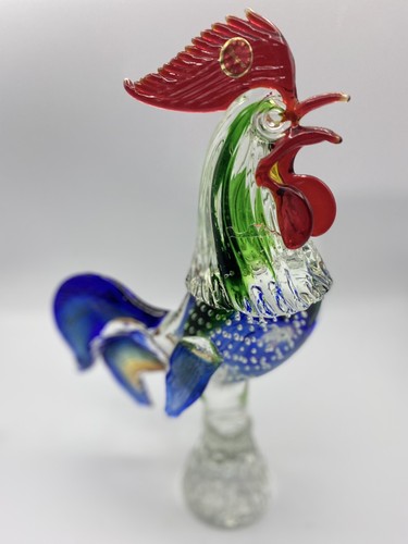 Murano Art Glass Cockerel Rooster Figurine 12" Heavy w/Tag w/Bubbles - Picture 4 of 12