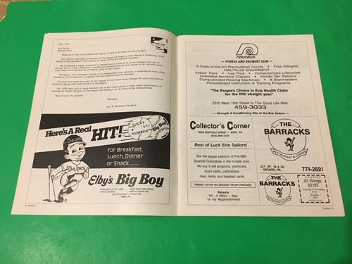 ERIE SAILORS 1991 PROGRAMMA GIOCO SOUVENIR RIVISTA NY PENN LEAGUE A BASEBALL LEGGI - Foto 3 di 9