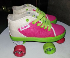 Roller Derby Zinger Roller Skates Pink White Green Girl  s Size 4